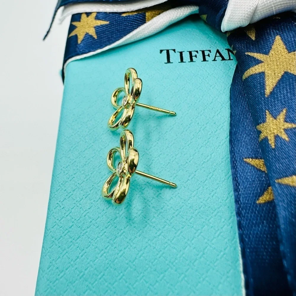 RARE Tiffany & Co. Diamond 18K Yellow Gold Garden Flower Earrings with Packaging